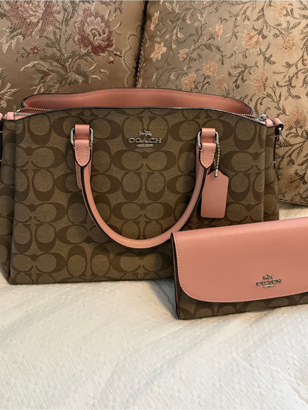 Coach Khaki/ Petal Sage Carryall with matching wallet